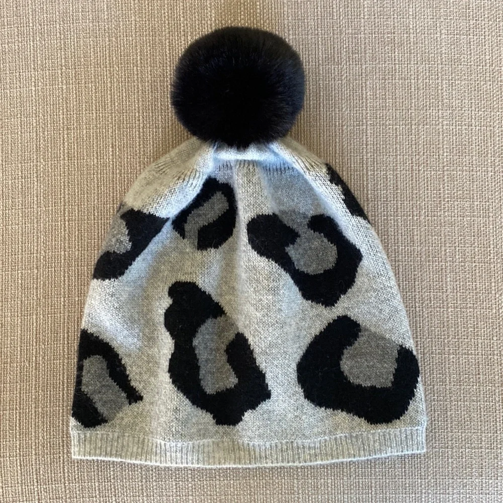 Brodie CASHMERE Beanie Leopard Camouflage Grey Black Winter Snow Hat Camo - Picture 2 of 5